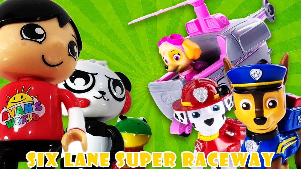 Paw Patrol Toys vs Ryan's World Toys Six Lane Super Elimination Race