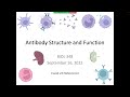 Immunology Fall 2022: Lecture 8 Antibody Structure and Function