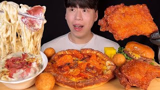 SUB) Korean pizza & cheese burger & fried chicken & creamy pasta & cheese balls mukbang asmr