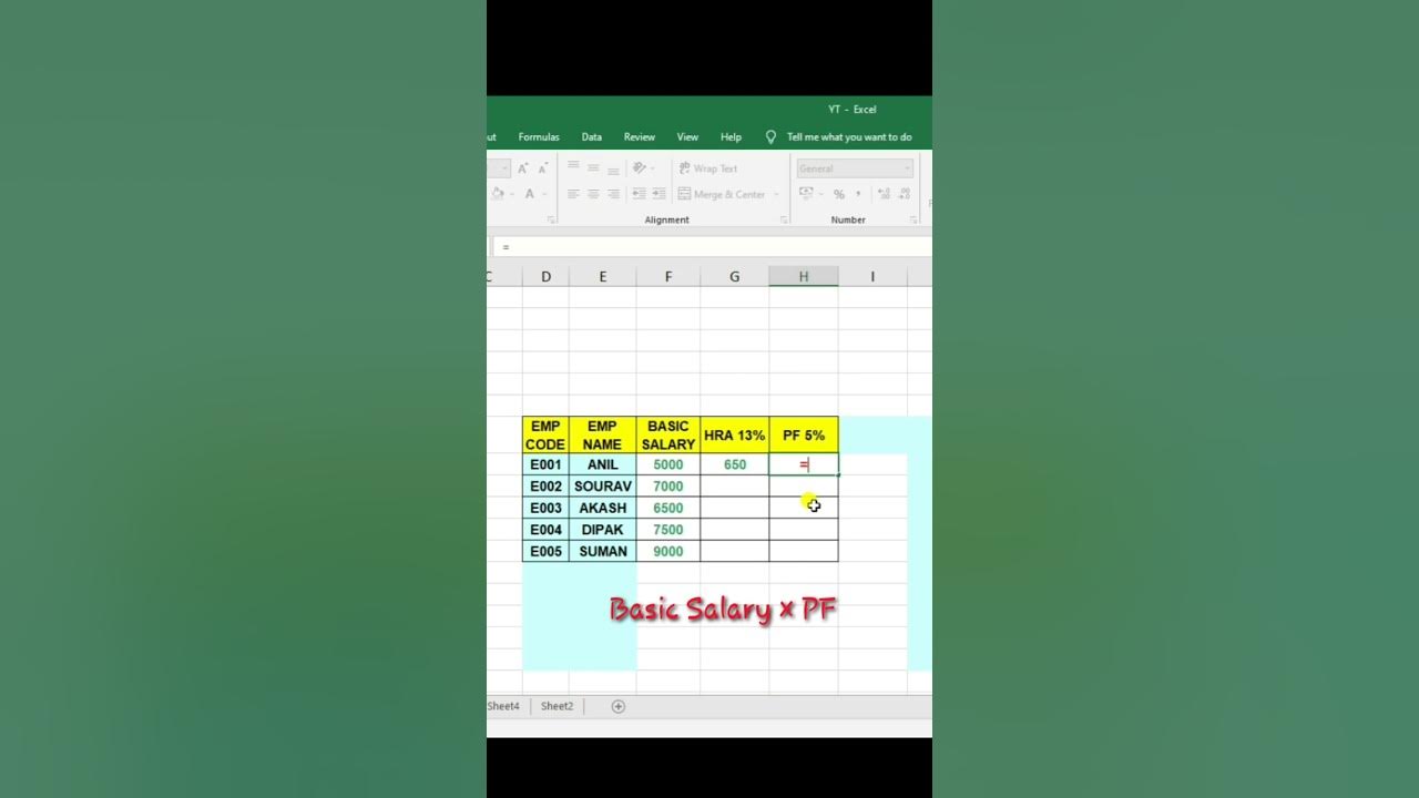 how-to-calculate-da-hra-pf-in-excel-youtube