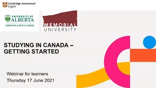 Study in Canada - getting started | Webinars for Learners | Cambridge English