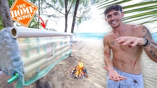 Overnight In PLASTIC WRAP Fort on Abandoned Island