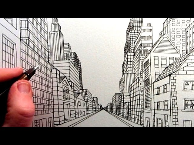 How To Draw A City Street View In One Point Perspective Tl Youtube