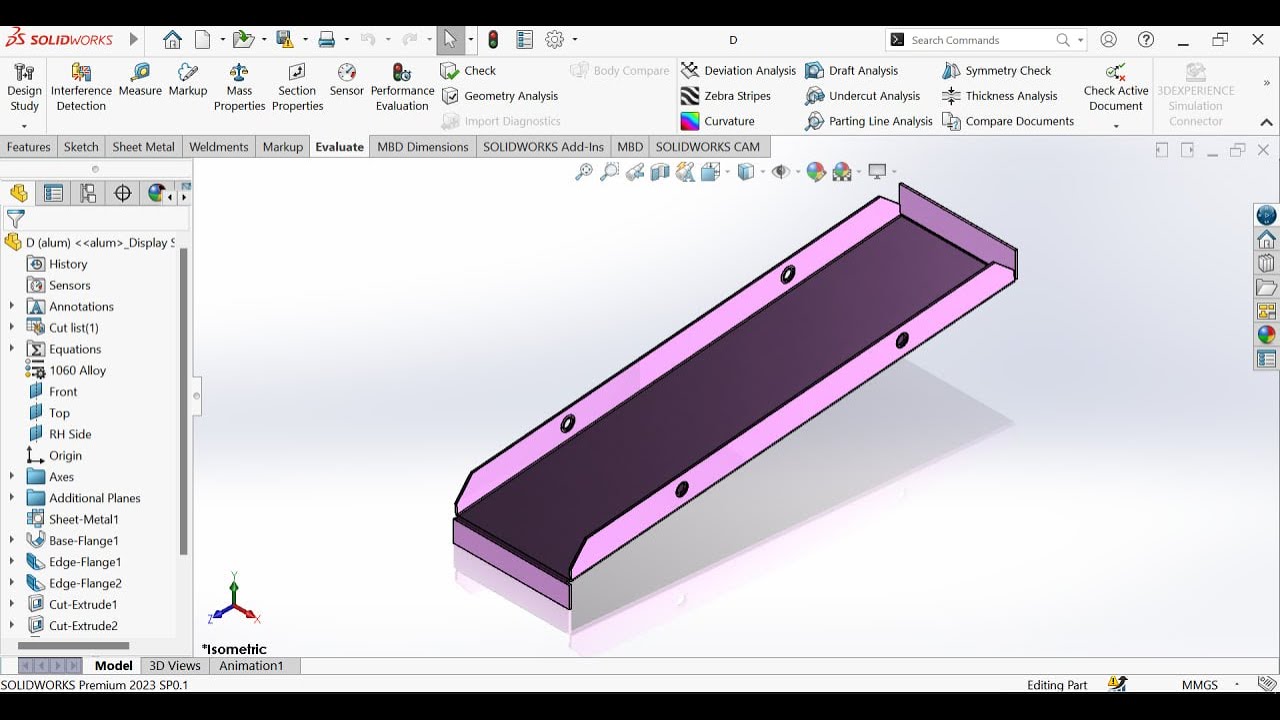 How to find mass of sheet metal model , moments of inertia and thickness on solid works