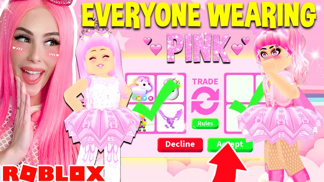 I Gave Everyone Wearing Pink A Free Pet In Adopt Me Roblox Adopt Me Trading Youtube - pink leah ashe roblox