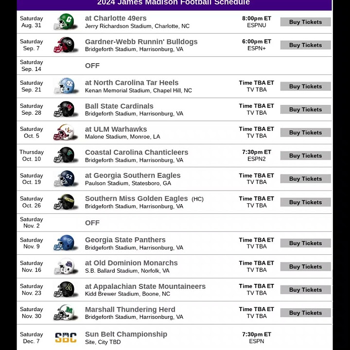 2024 JMU Football Schedule shorts YouTube