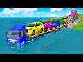 TRANSPORTING PIXAR CARS &amp; FRUITS WITH COLORED &amp; JOHN DEERE vs CLAAS vs TRACTORS - BeamNG.drive #983