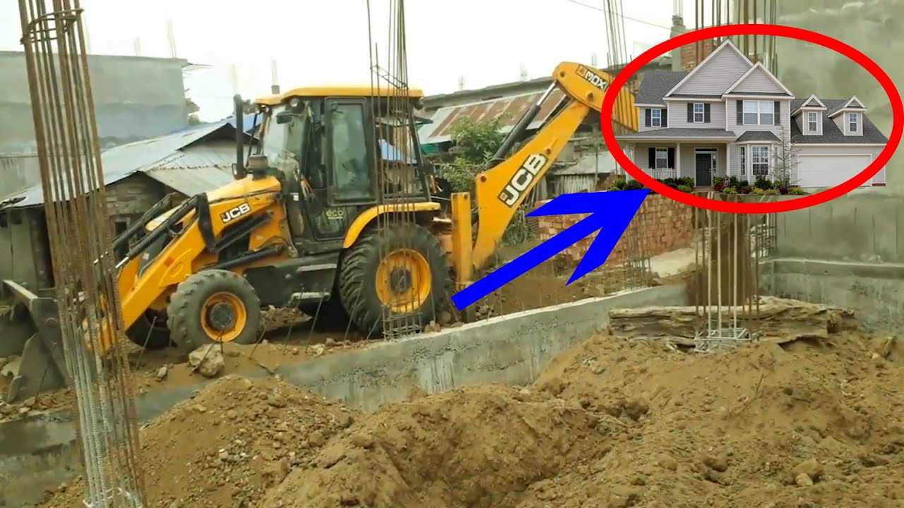 Jcb Backhoe Loader 3dx Filling solid Mud in House Construction -Jcb Working for House Construction