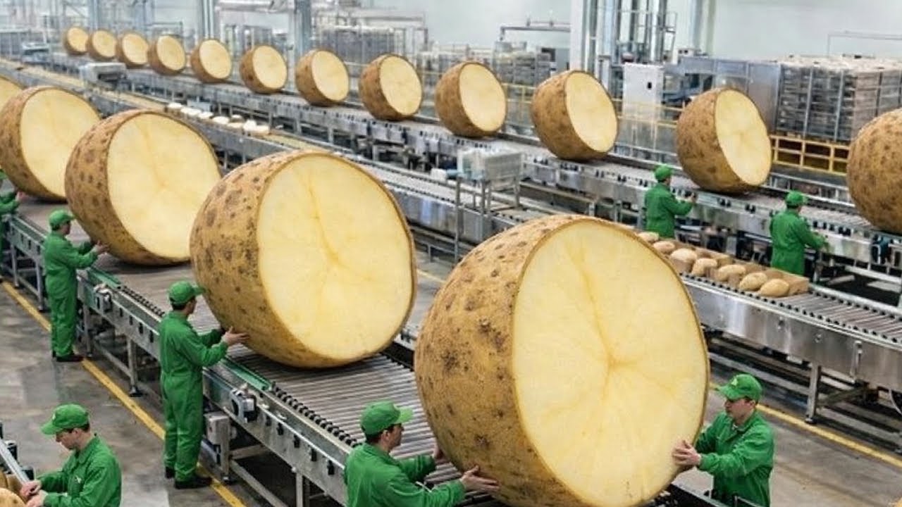 Mega Potato Chip Production: Rapid Slicing, Crispy Frying & Precision Flavoring