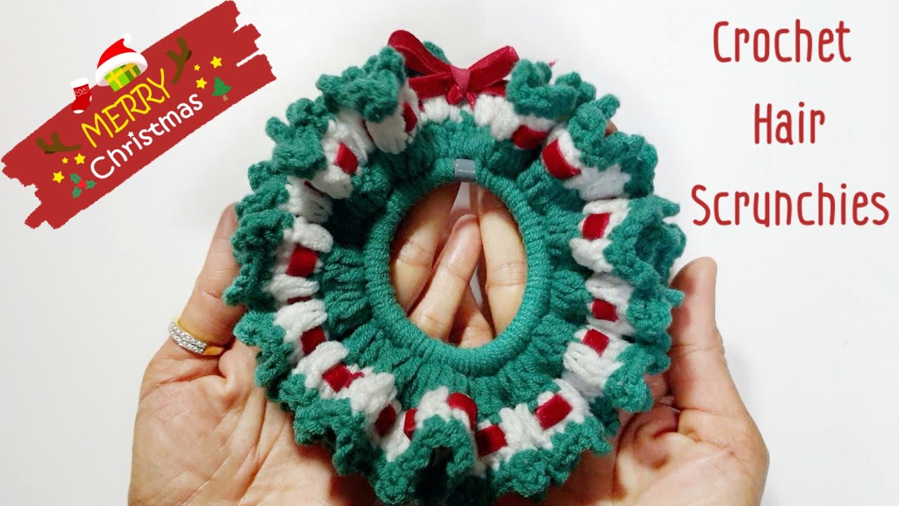 DIY Crochet Hair Scrunchies for Christmas/ Crochet Tutorial/ ถักยางรัดผมคริสต์มาส
