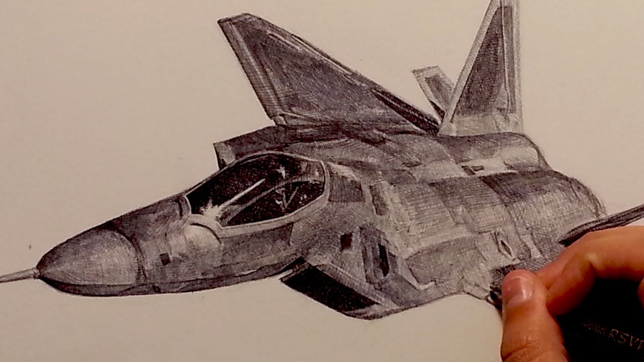 Drawing F-22 Raptor Fighter Aircraft with Ballpoint Pen - YouTube