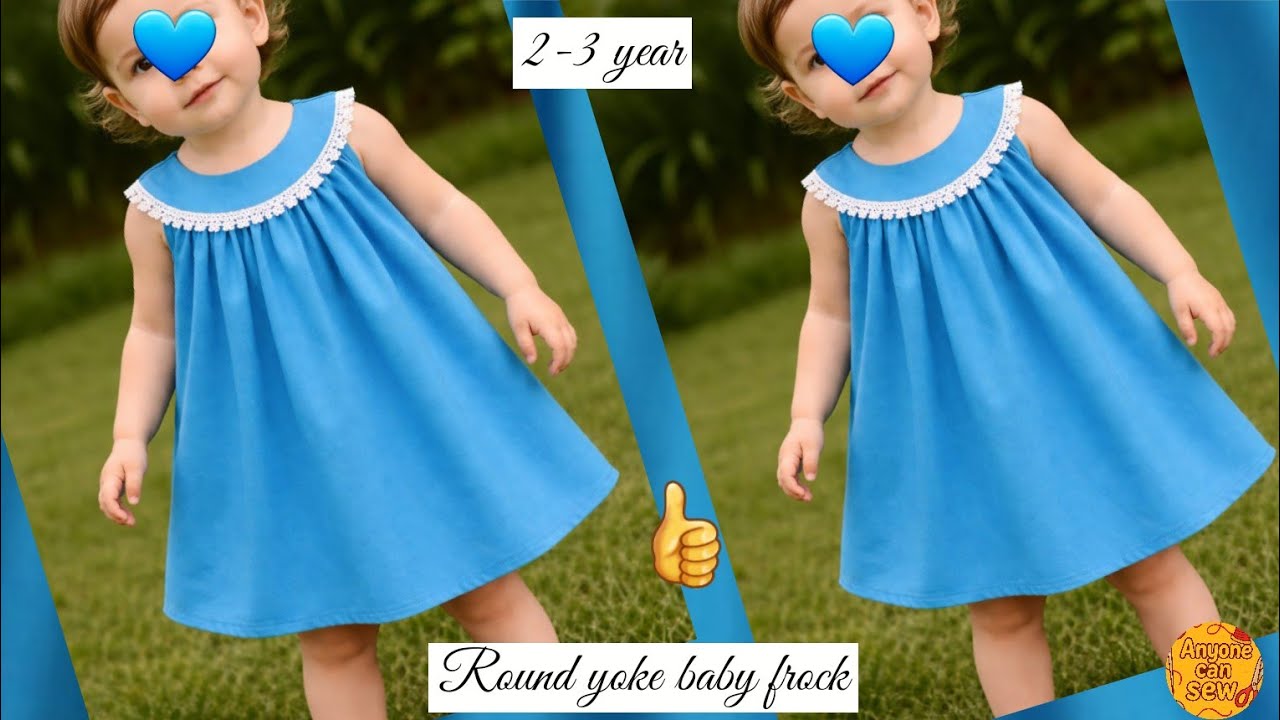 2-3 year round yoke baby frock cutting and stitching | Easy DIY toddler dress | Beginner friendly
