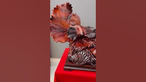 TÁC PHẨM CÁ XIÊM ĐÔI GỖ TRẮC ĐỎ ĐEN C53N76S32