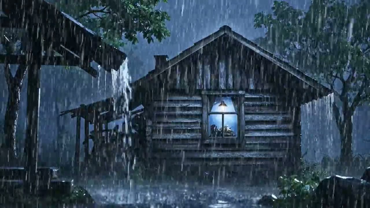 🌧️ Cozy Wooden Cabin in Heavy Rain – Safe & Warm Inside During Stormy Night