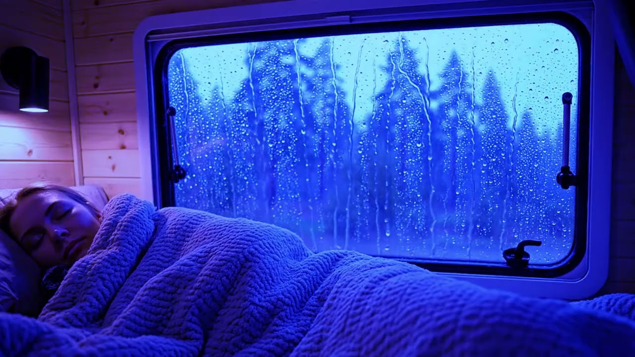 Heavy Rain and Storm Winds Around the Van Bringing Deep Relaxation and Restful Night Sleep