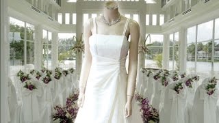 白サテングリッター加工入りAライン花嫁二次会ドレス