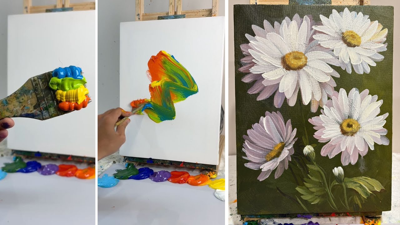 How to Paint Realistic Daisies | Easy Acrylic Painting Tutorial for ...