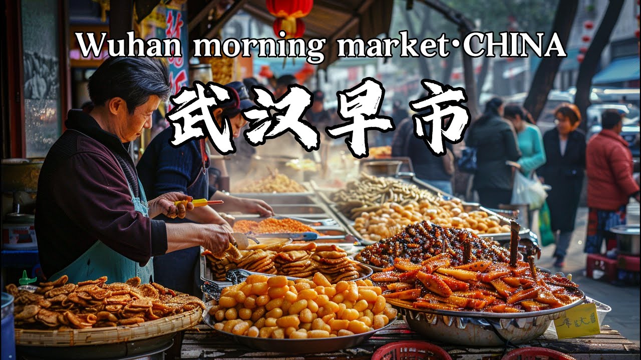 武汉早市，也叫武汉过早，三鲜豆皮/鲜鱼糊汤粉/瓦罐煨吊排骨汤/生煎包/炸面窝/糯米鸡/热干面，武汉街头美食，Wuhan morning market·CHINA