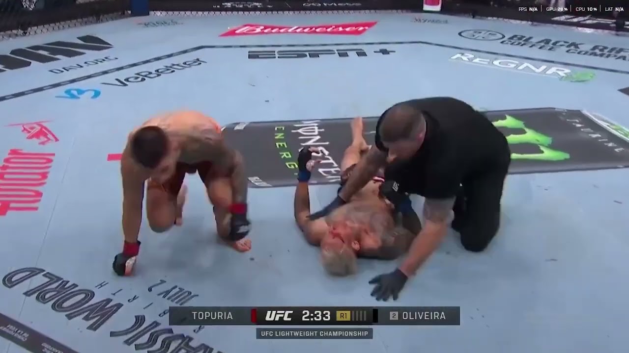 Ilia topuria sleeps Charles oliveira at ufc 317