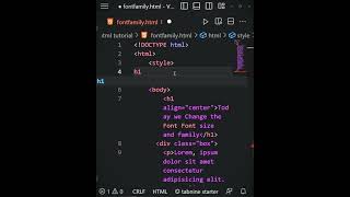 How To Change Font Family And Size Html CSS | #html #css #coding #font #webdevelopment #shorts