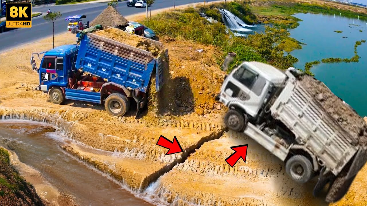 Start New Project !!  Complete 100% Landfill Flooded Delete Pond area !! Bulldozer Push Stone 5Ton