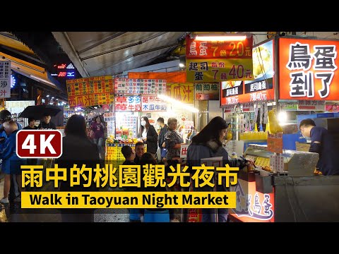 Taoyuan／雨中逛桃園觀光夜市！迺夜市！Walking in the Rain in Taoyuan Tourist Night Market／桃園夜市／台灣 Taiwan Tour 4K