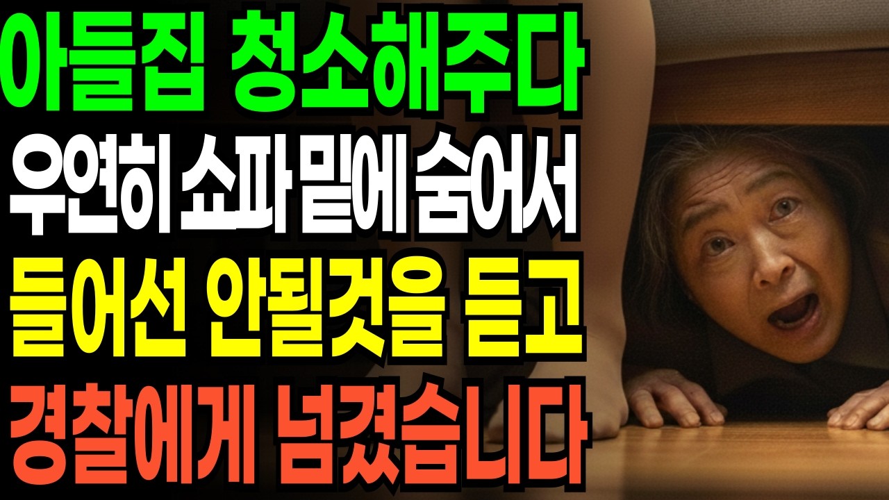 아들집 청소해주다 우연히 쇼파 밑에 숨어서 들어선 안될것을 듣고 경찰에 넘겼습니다.