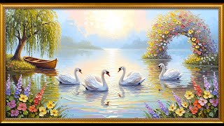 Dreamy Swan Lake Oil Painting | 1.5 Hours | TV Wallpaper | Gold Frame | TV Art Screensaver 🦢 screenshot 1