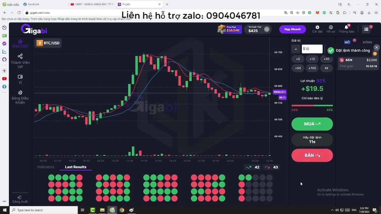 TRADE BO - KIẾM 160TR ĐƠN GIẢN TRONG 3P VỚI SỐ VỐN 2000$ - TRÊN SÀN GIAO DỊCH GIGABI