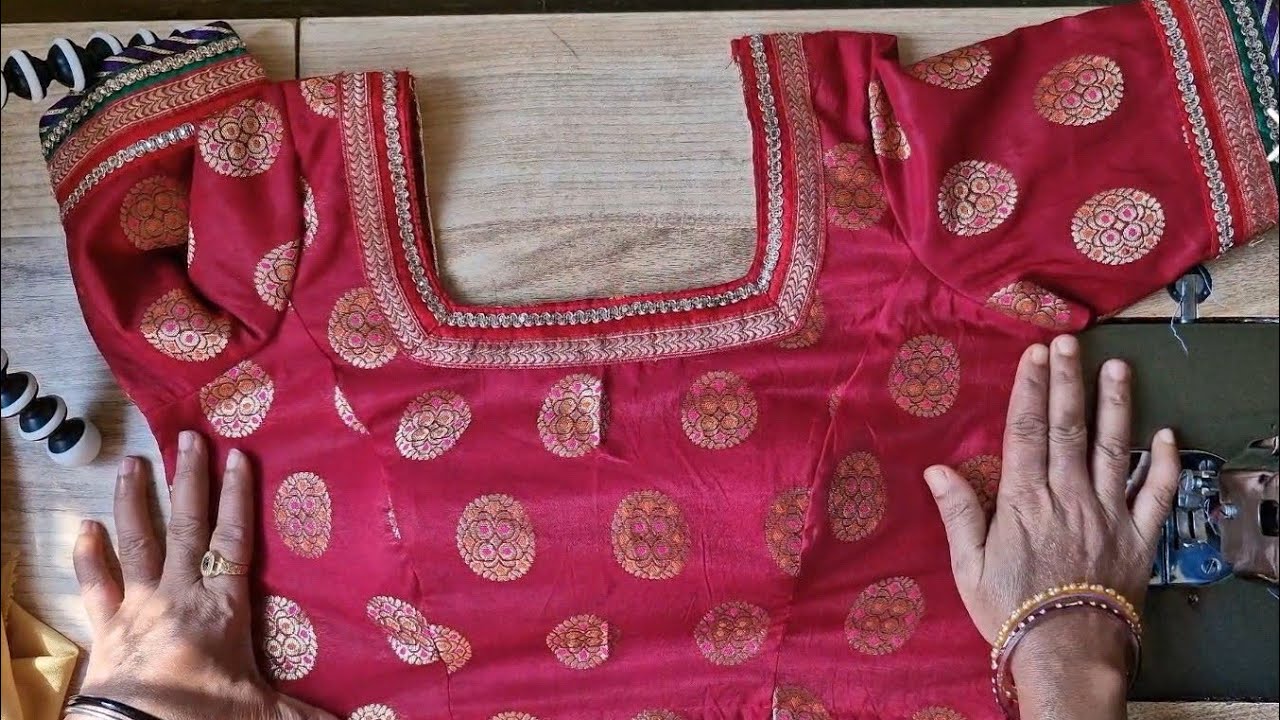 square neck red blouse