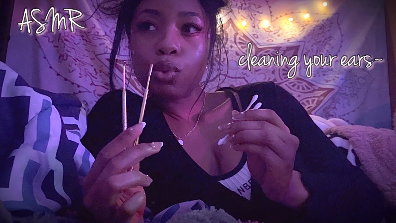 ASMR relaxing ear cleaning roleplay 💆🏽‍♀️🤍 friend soothes you to sleep after a nightmare