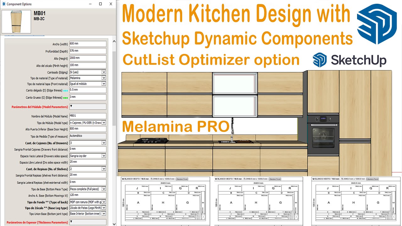 Sketchup Kitchen Design with latest and Modern dynamic components