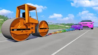 Big & Small Cars vs GIANT ROAD ROLLER in BeamNG Drive!