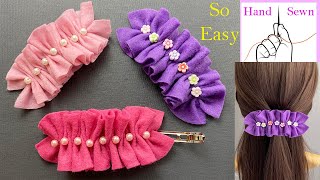 No sewing machine or glue | Hand Sewn Felt Ruffle Hair Clip | Hand sew | Clip de pelo cosido a mano