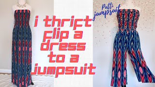 DIY: How to make Jumpsuit from a dress | Thrift Flip Sewing projects for beginners