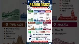 Wanted Radiologist #bridgeplacementsjobs #doctorjobs #radiologist #hospitaljobs #radiology