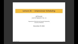 SE 350 Lecture 26: Uniprocessor Scheduling