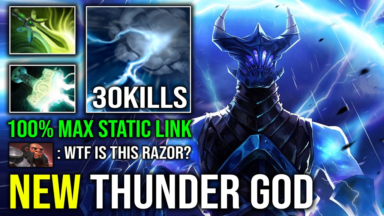 NEW THUNDER GOD First Item Mjollnir 100% Max Static Link Unlimited Lightning Razor Dota 2