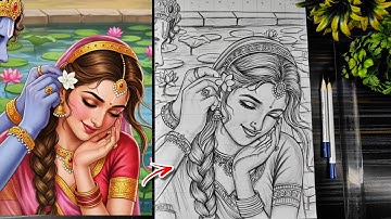 Radha rani drawing, Radha Ashtami Drawing, How To Draw Radha Rani With Krisha, Step By Step Tutorial