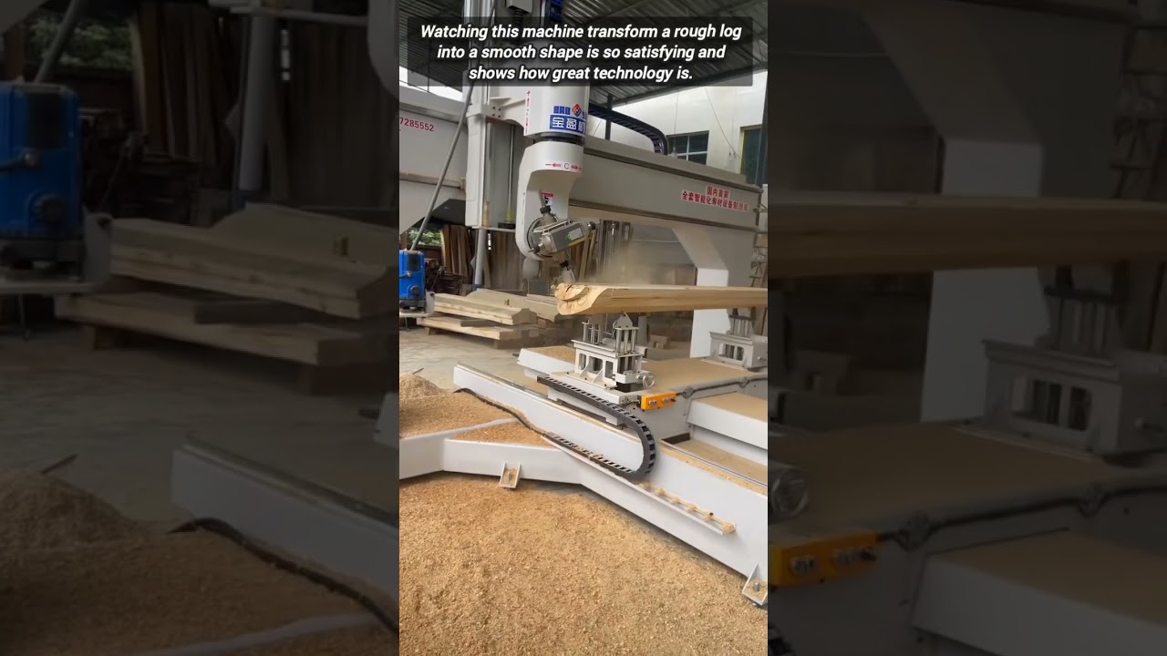 Automated Woodworking Machine Shaping Logs Into Perfect Smooth Designs