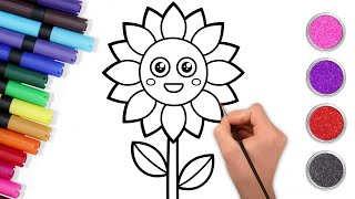 Easy Sunflower Drawing | How to Draw A Sunflower | Drawing & Coloring for Kids | Chiki Art