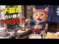 【涙の結末】子猫がたい焼き作ってる？と職人に挑戦したここにゃん…あんこを乗せすぎて大パニックになった結果！？😭🐟✨