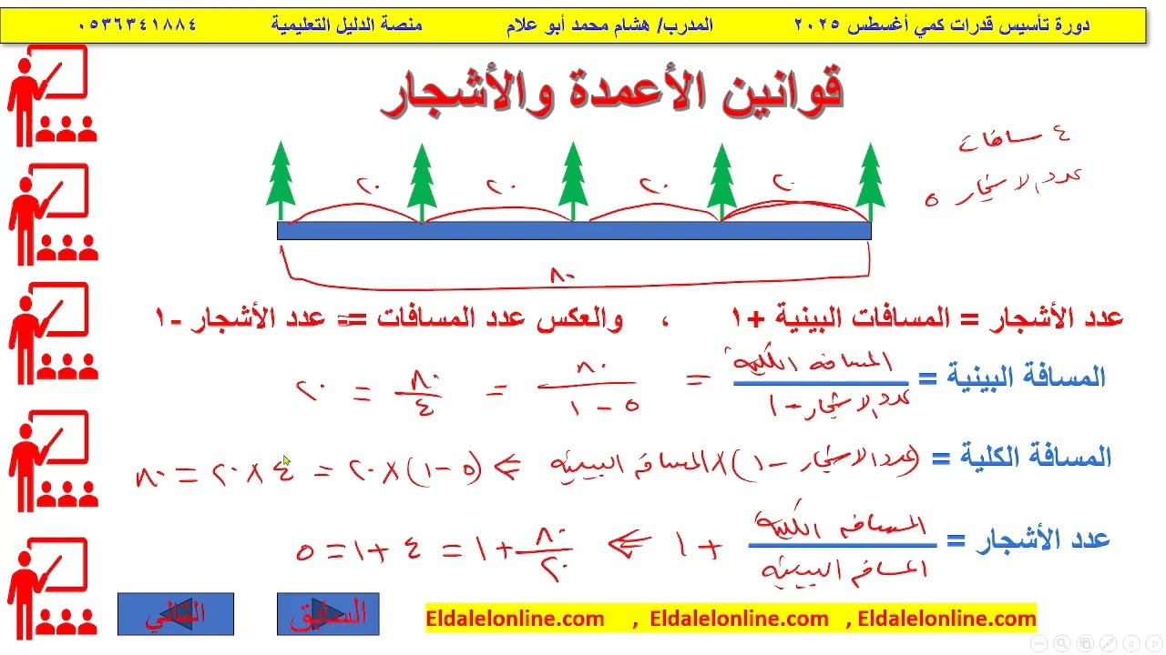 قوانين الاعمدة والاشجار والمسافة البينية والكلية / دورة تأسيس القدرات كمي/ منصة الدليل التعليمية