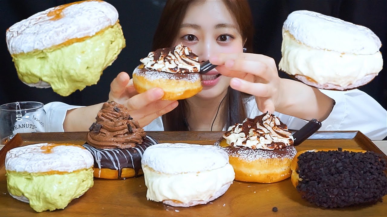 ASMR 도넛 맛집 다 나와. 크림빵빵 허니 도우 도넛 먹방 ( Cream Donut Mukbang Eating show ! )