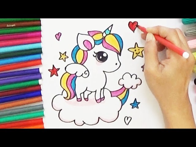 Unicorn with Rainbow Drawing, Painting and Coloring for Kids & Toddlers |  Simple Paintings #206 - YouTube