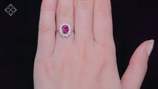 Ruby Ring With Lab Diamond Halo 7 x 5mm Set in 925 Silver - NDE6248-TU Profile