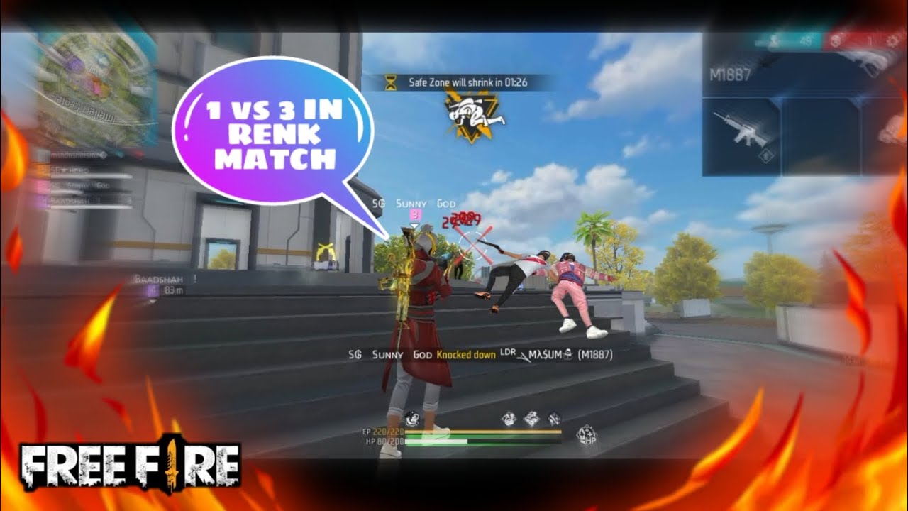FREE FIRE 1 VS 3 CLUTCH IN RANK MATCH @NonstopGaming_ - YouTube