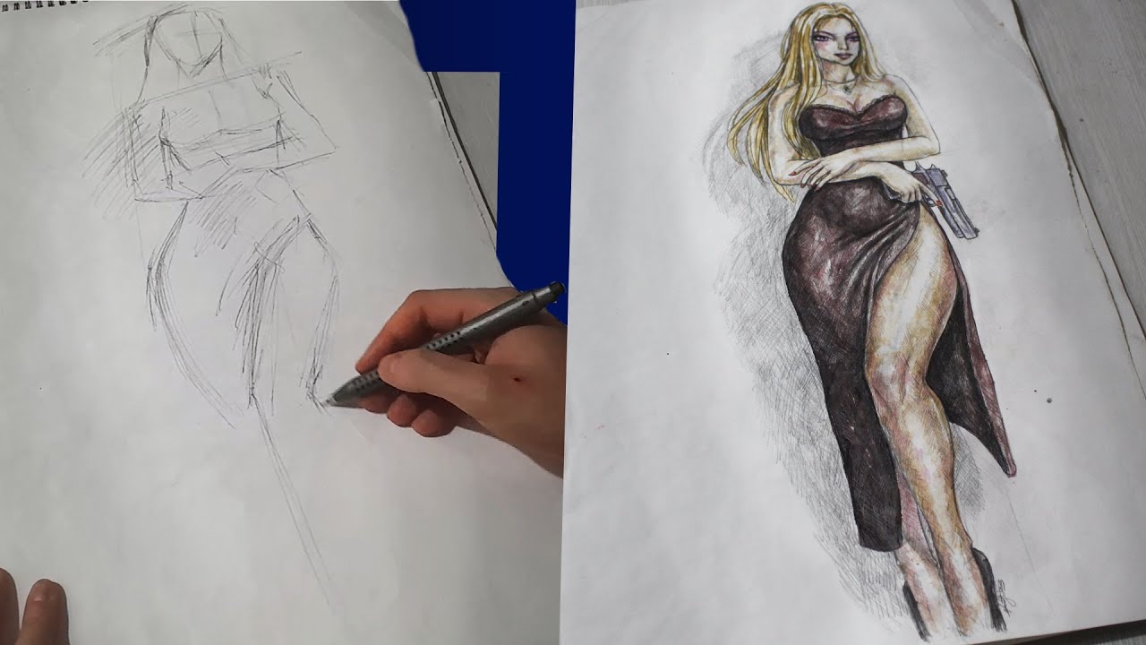 3x Speed FULL DRAWING - Elegant Character Design With Slit & Pistol