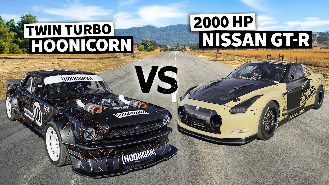2,000hp 6-Second Nissan GT-R “Kimbo” vs Ken Block's 1400hp AWD Mustang // Hoonicorn vs The Worl