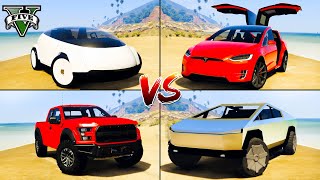 Apple Car vs Tesla CyberTruck vs Tesla Model X vs Ford Truck  GTA 5 Which Car is best?